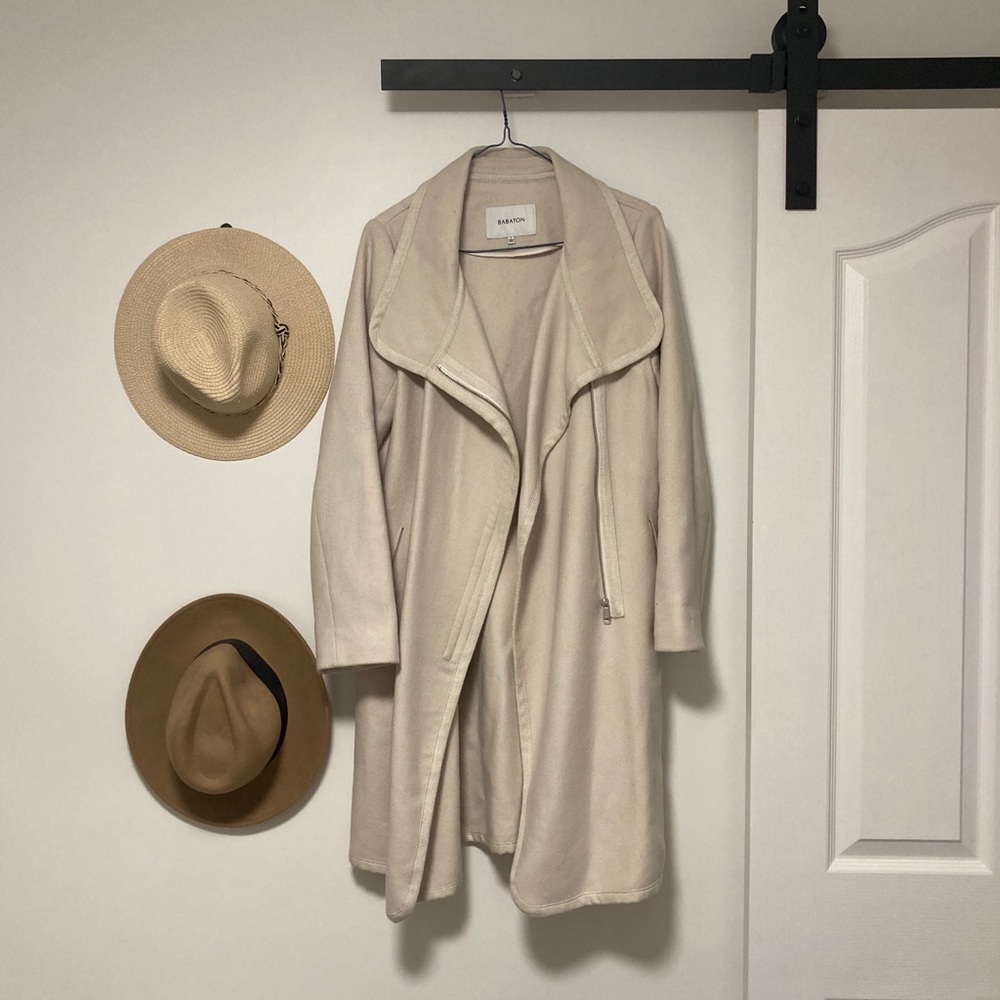 Babaton Cream Long Open Front Coat
